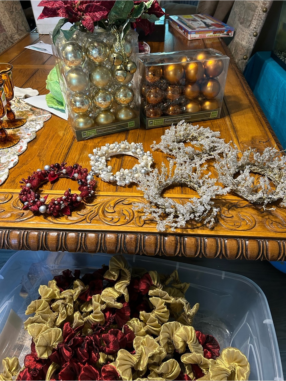 Gold and Burgundy Holiday Ornament Set - Decorative Table & Tree Accents
